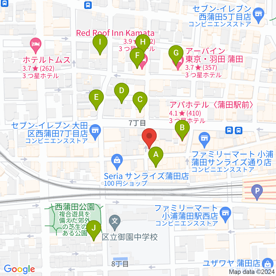 新堀ギター音楽院 蒲田教室周辺のホテル一覧地図