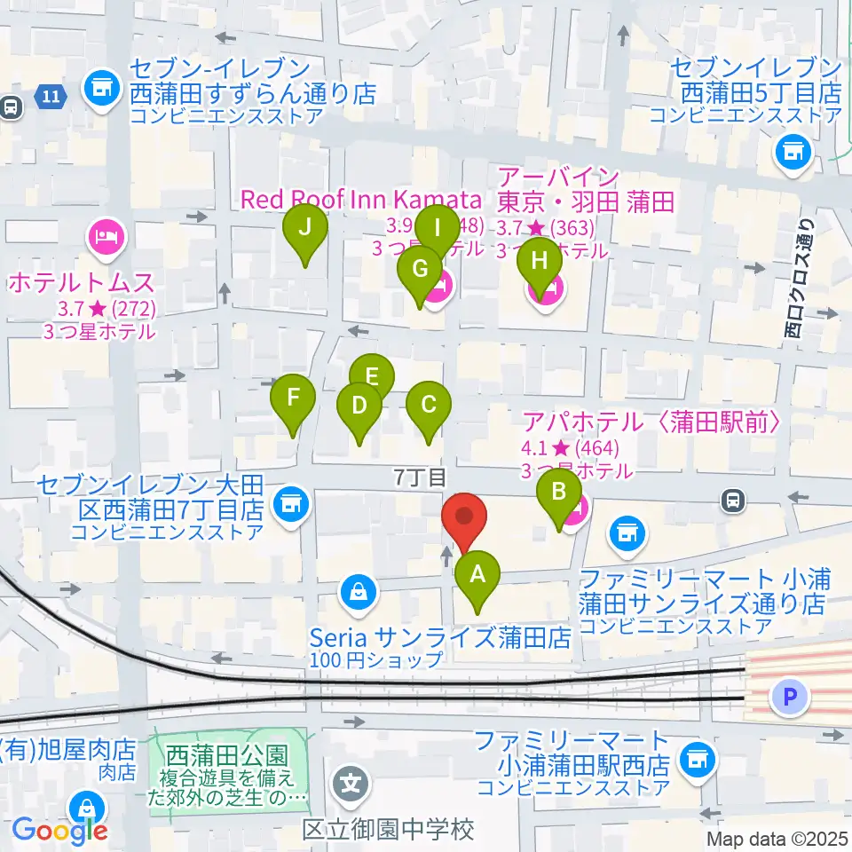 新堀ギター音楽院 蒲田教室周辺のホテル一覧地図
