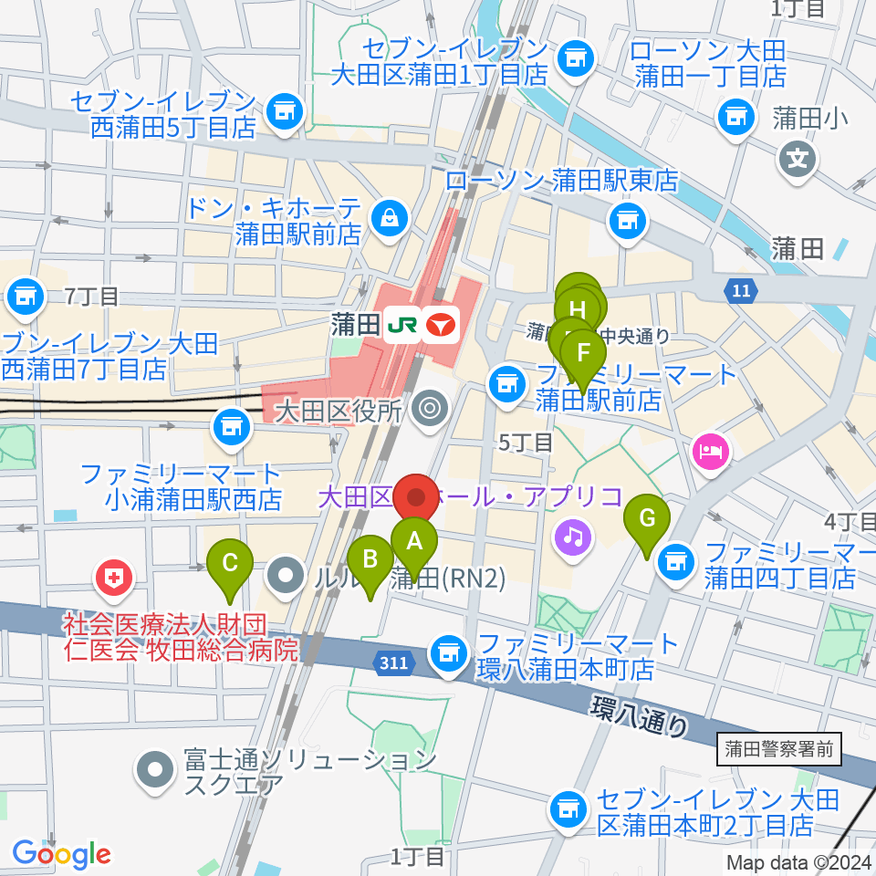 カワイ音楽教室 蒲田センター周辺のホテル一覧地図