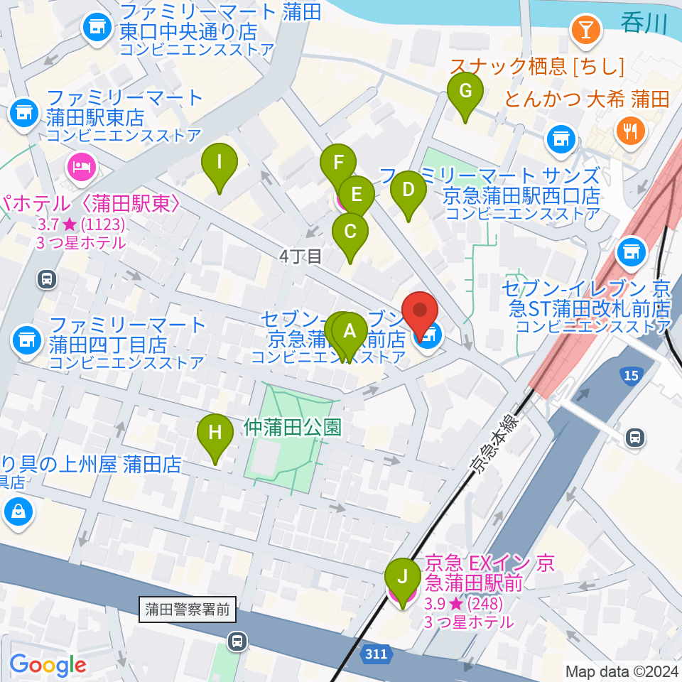 スター楽器蒲田センター周辺のホテル一覧地図