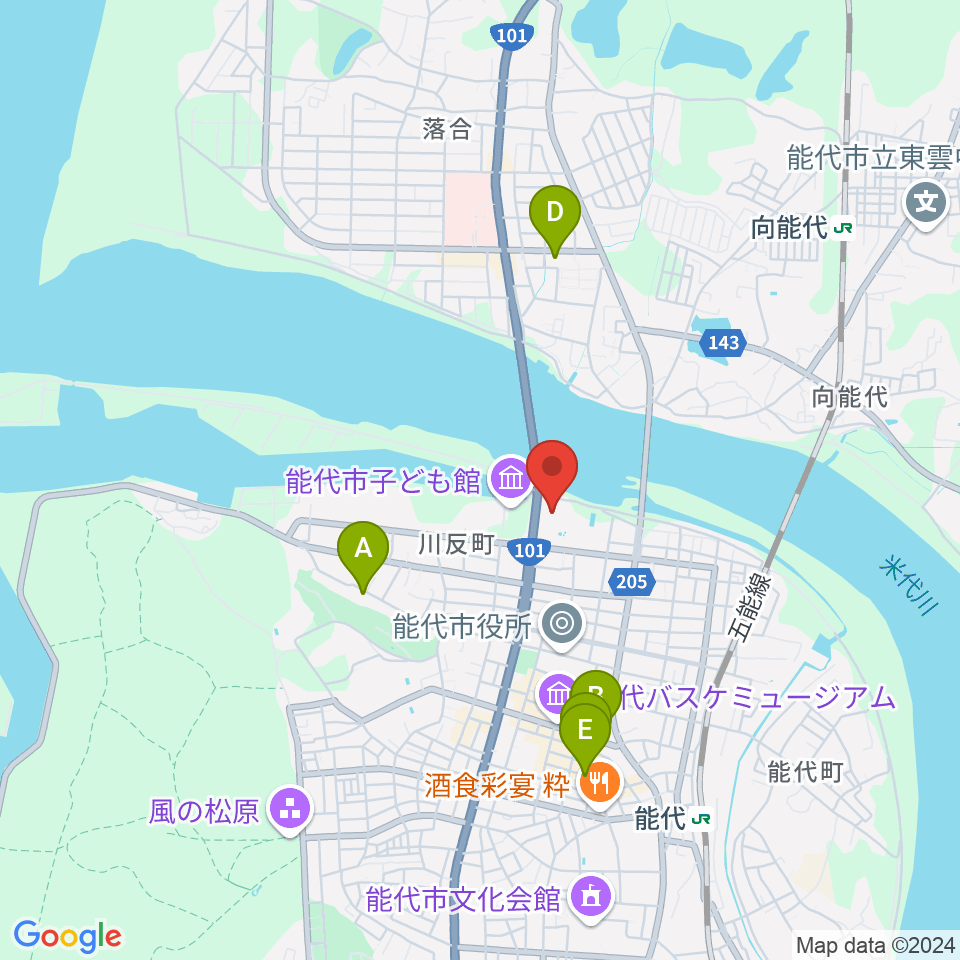 能代市総合体育館周辺のホテル一覧地図