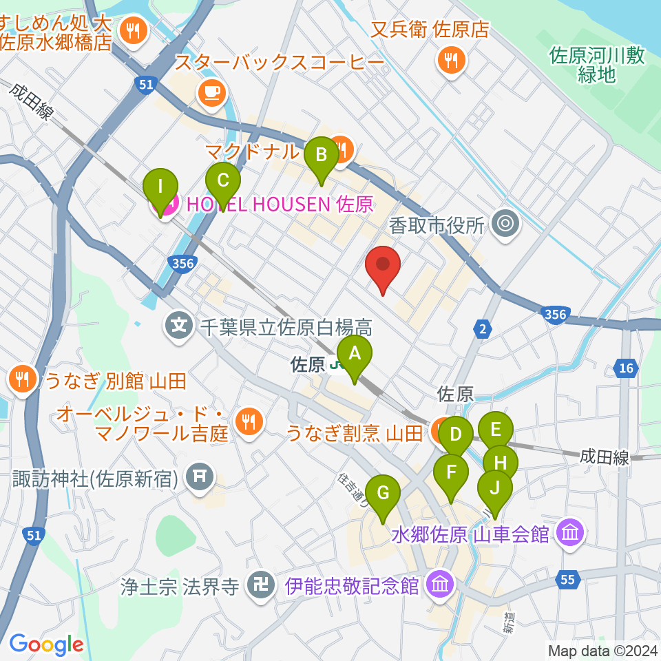 香取市佐原文化会館周辺のホテル一覧地図