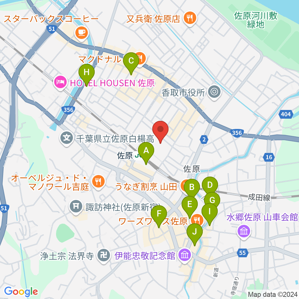 香取市佐原文化会館周辺のホテル一覧地図