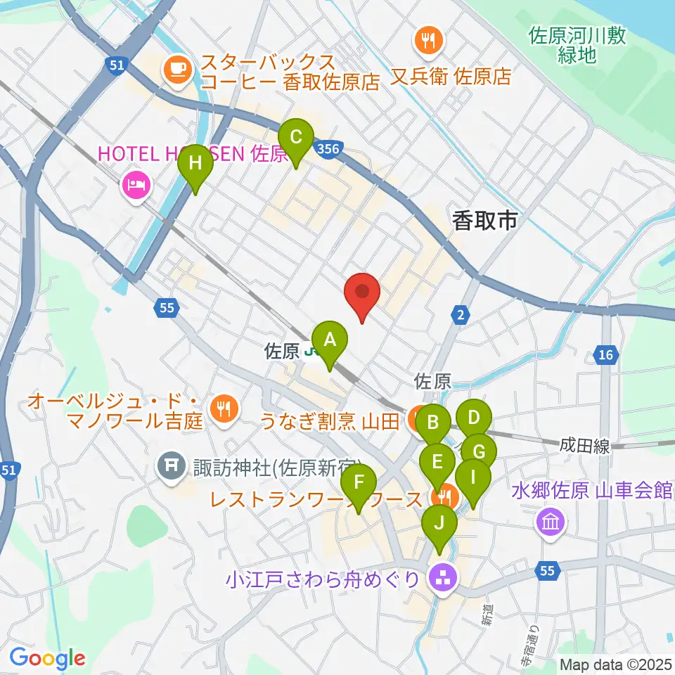 香取市佐原文化会館周辺のホテル一覧地図