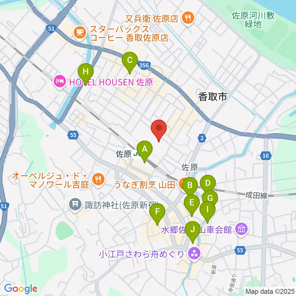 香取市佐原文化会館周辺のホテル一覧地図