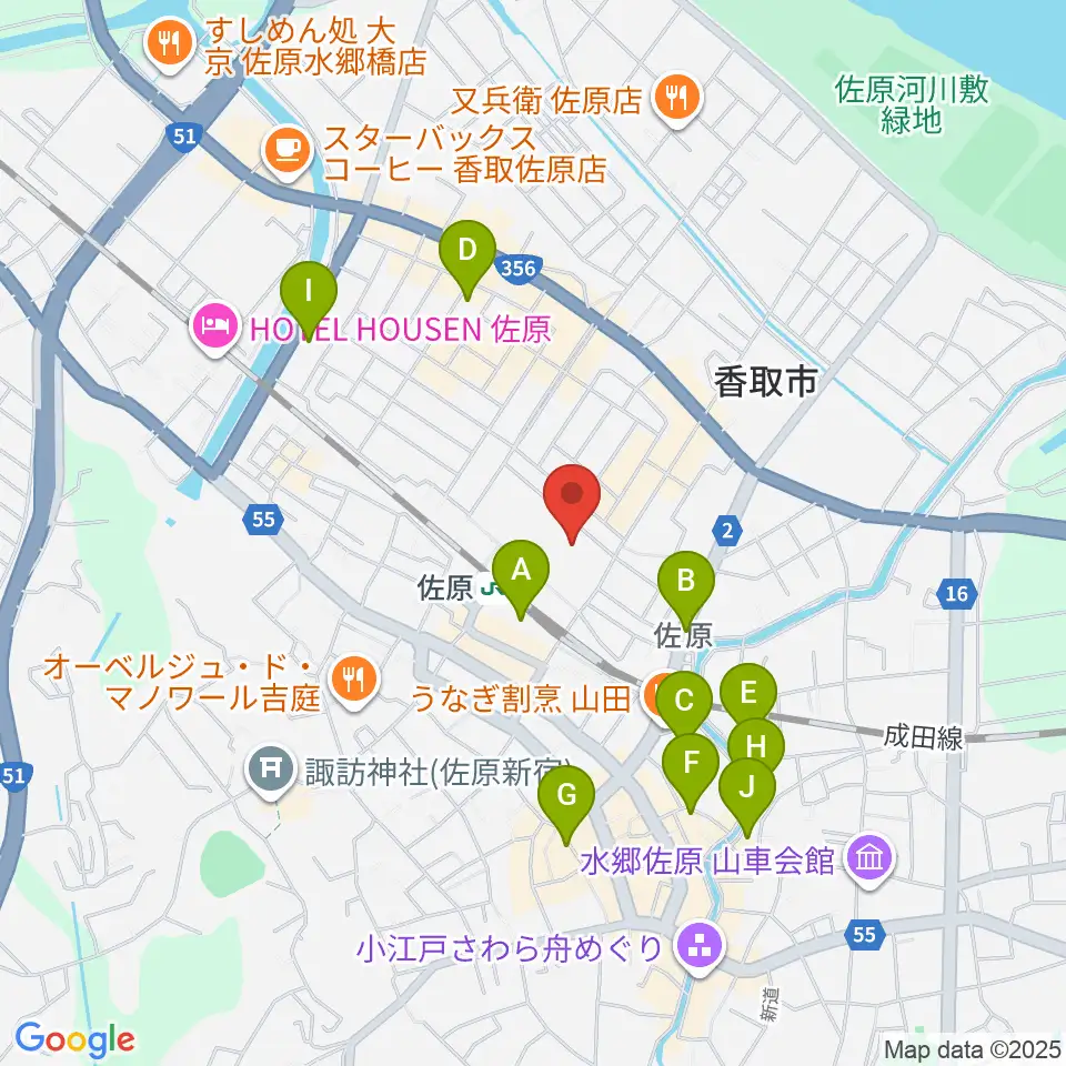 香取市佐原文化会館周辺のホテル一覧地図