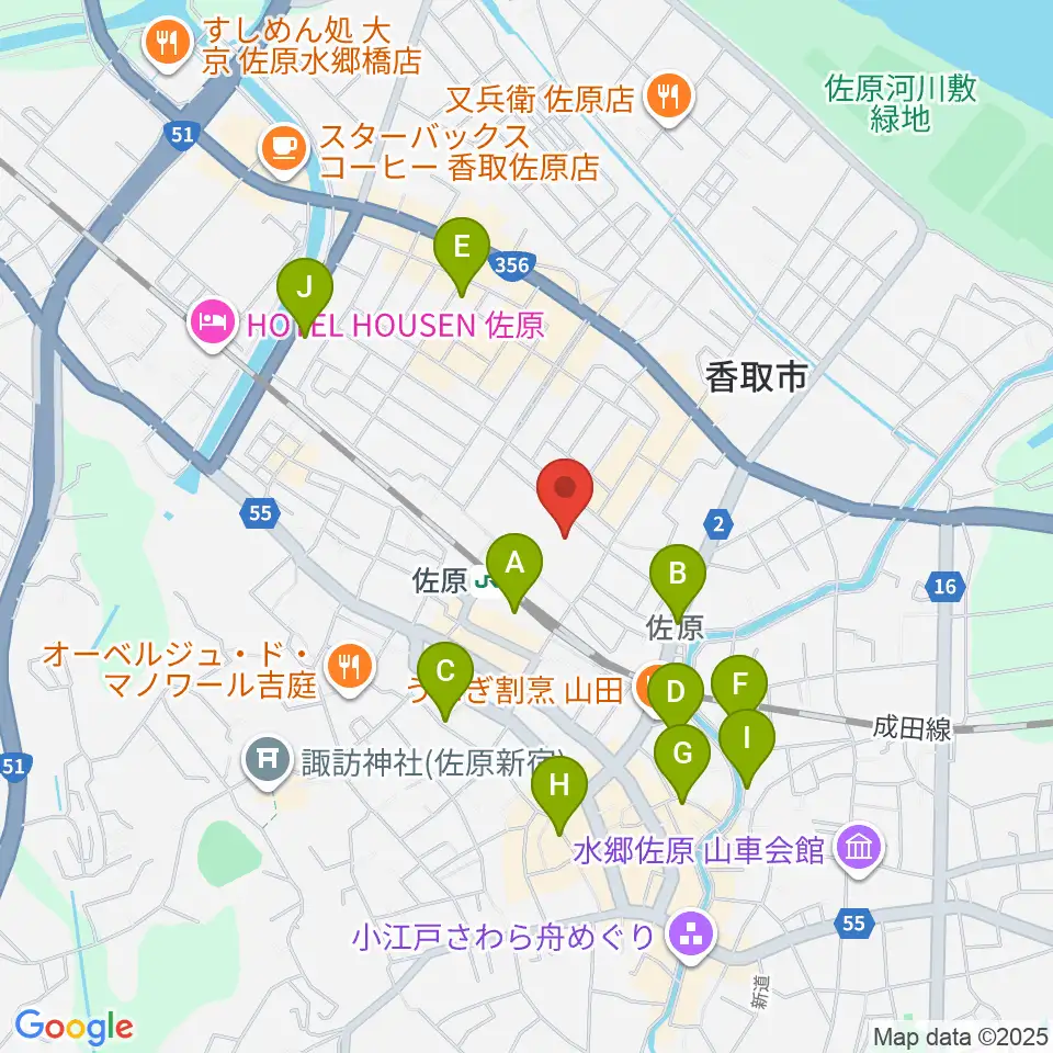 香取市佐原文化会館周辺のホテル一覧地図