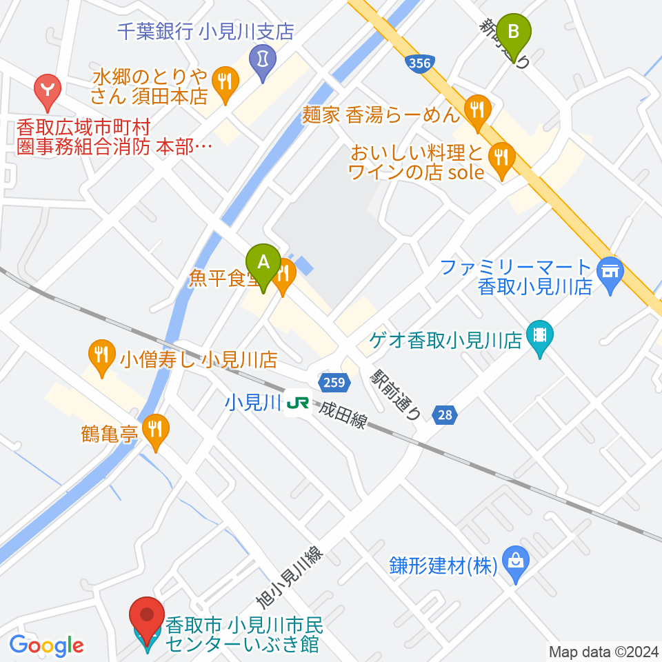 小見川市民センターいぶき館周辺のホテル一覧地図