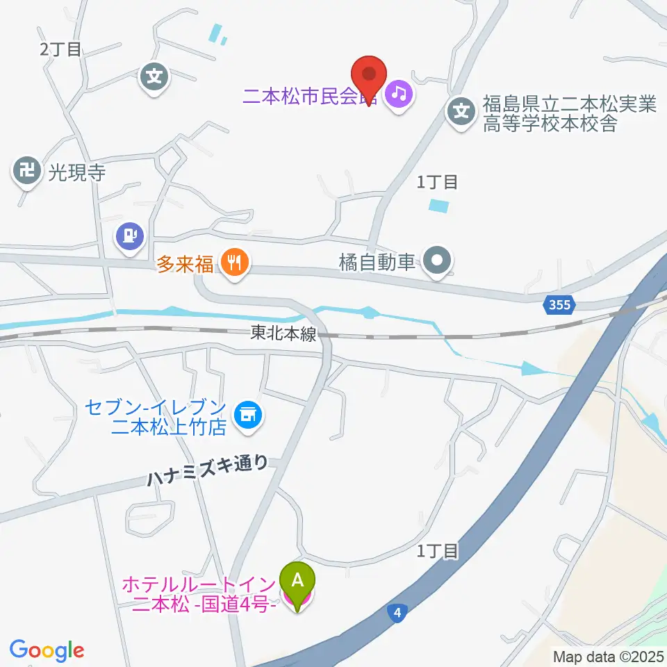 二本松市民会館周辺のホテル一覧地図