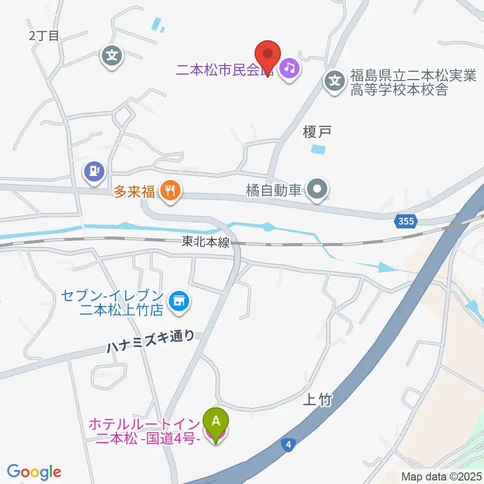 二本松市民会館周辺のホテル一覧地図
