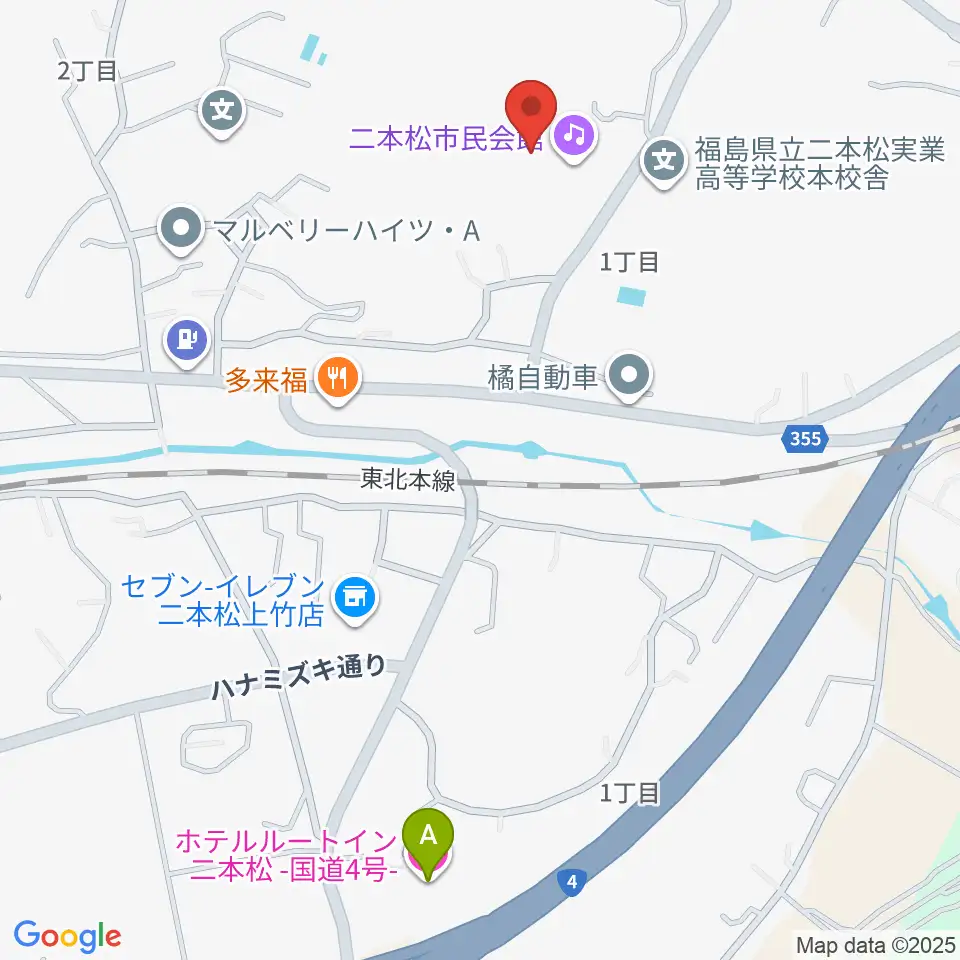 二本松市民会館周辺のホテル一覧地図