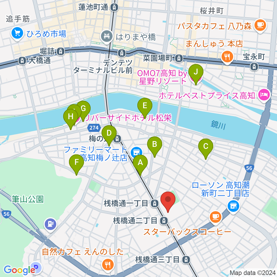 高知県立県民体育館周辺のホテル一覧地図