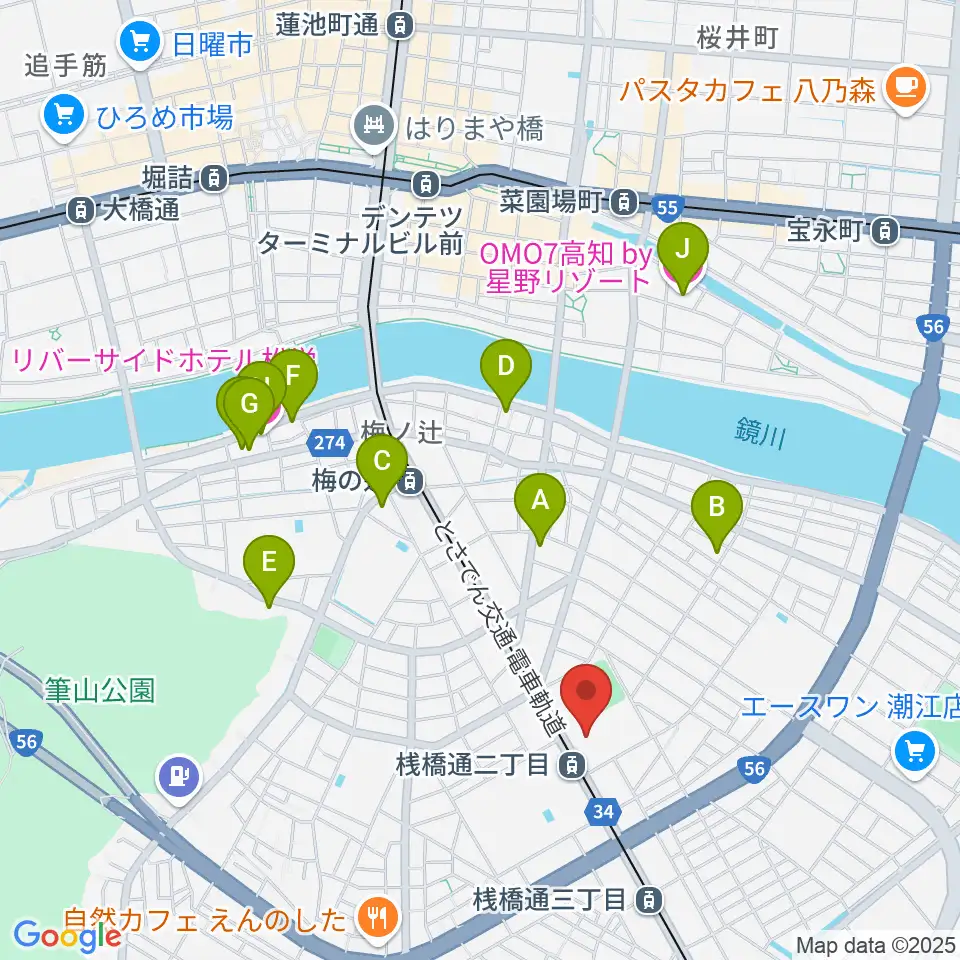 高知県立県民体育館周辺のホテル一覧地図