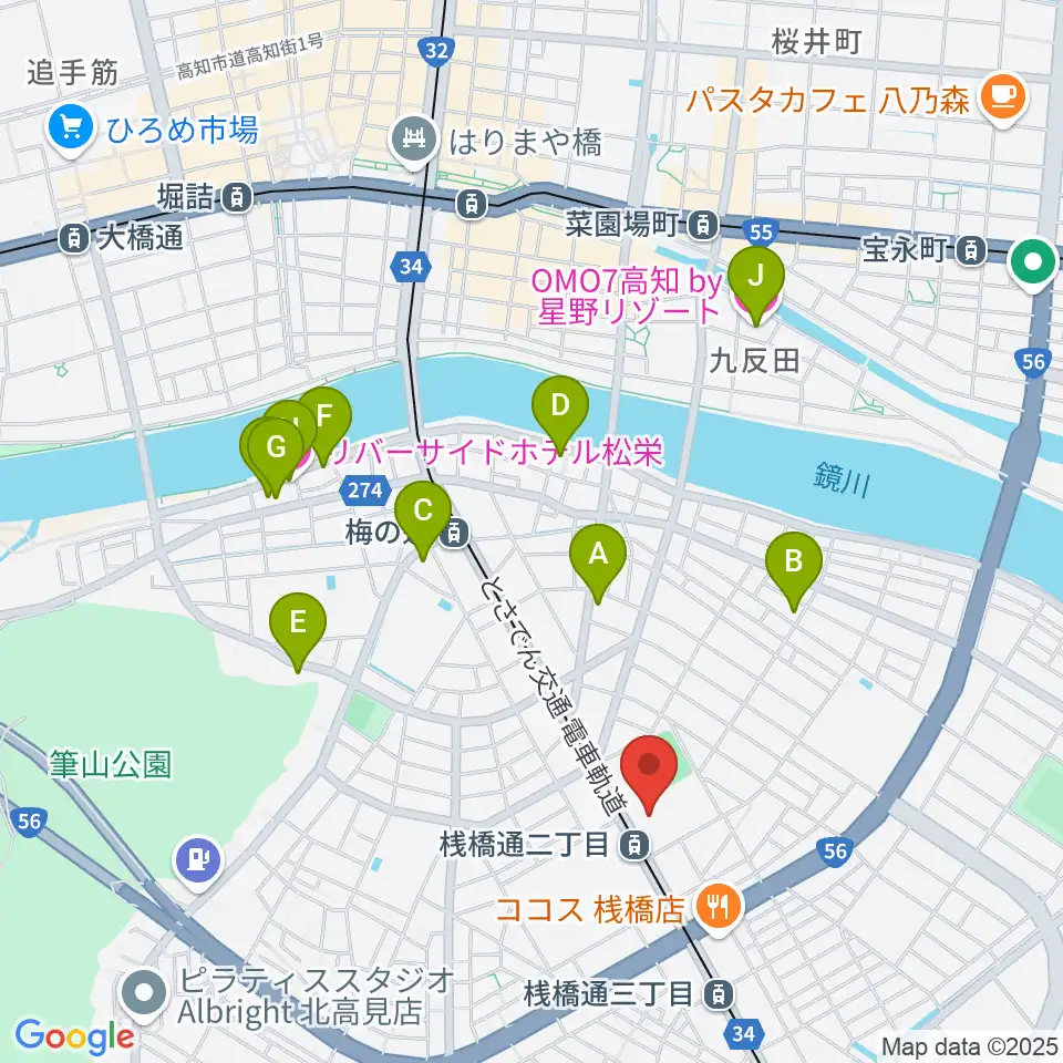 高知県立県民体育館周辺のホテル一覧地図