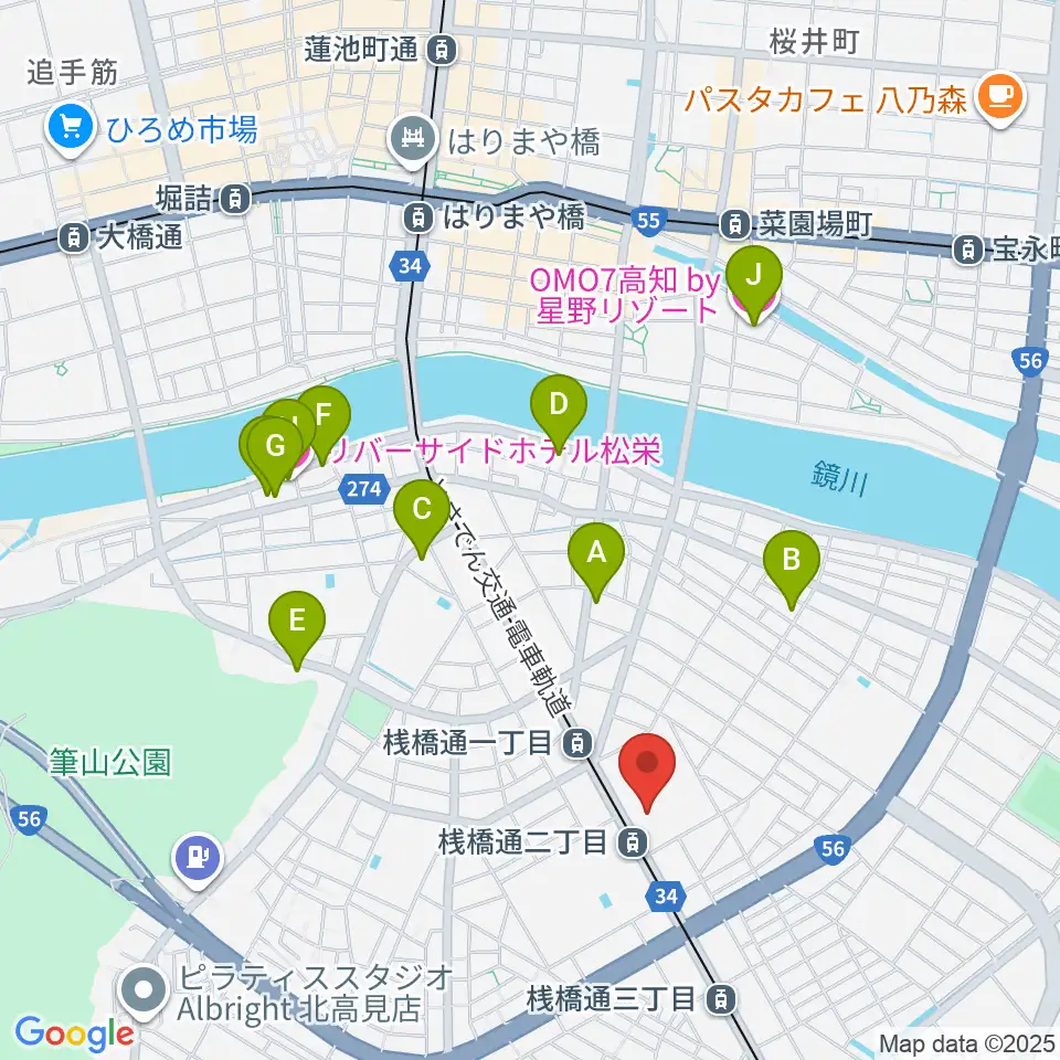 高知県立県民体育館周辺のホテル一覧地図