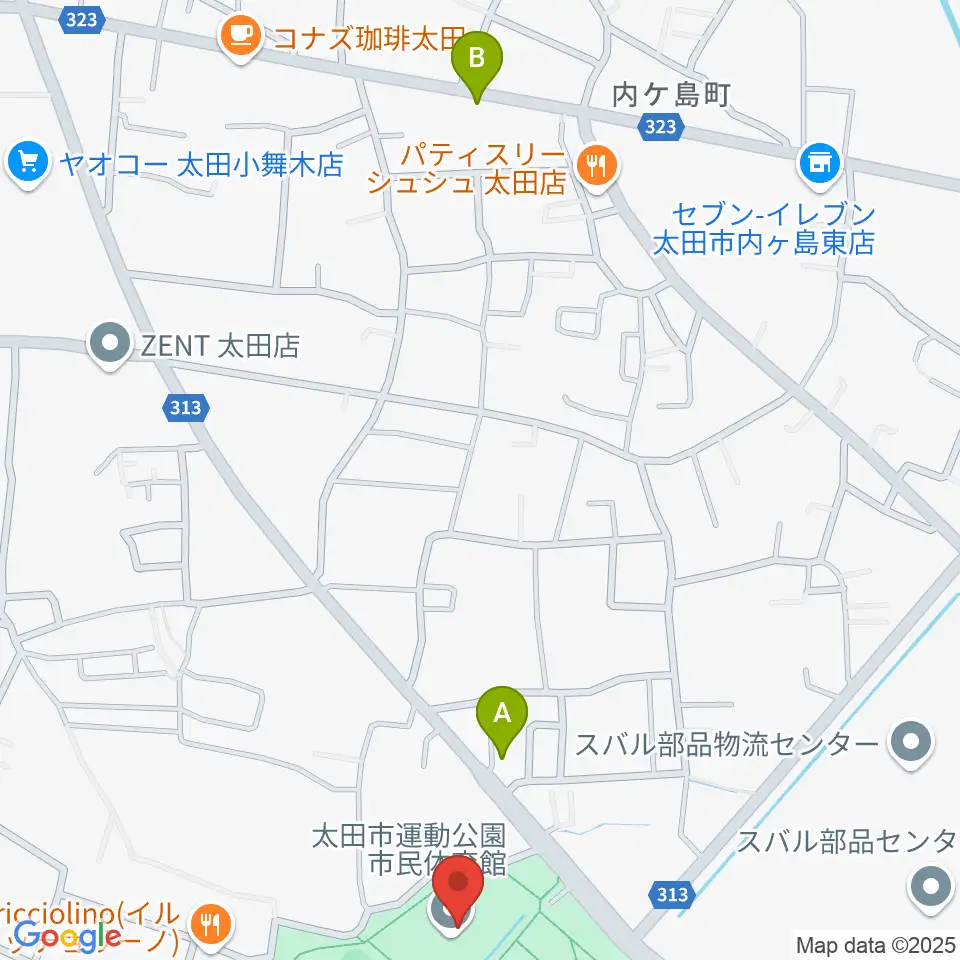 太田市運動公園市民体育館周辺のホテル一覧地図