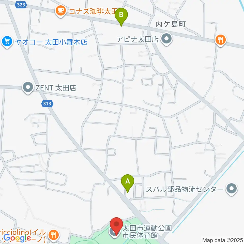 太田市運動公園市民体育館周辺のホテル一覧地図