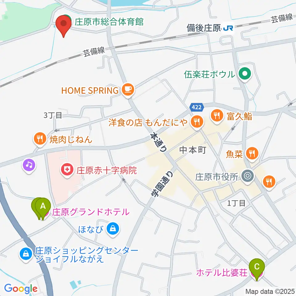 庄原市総合体育館周辺のホテル一覧地図