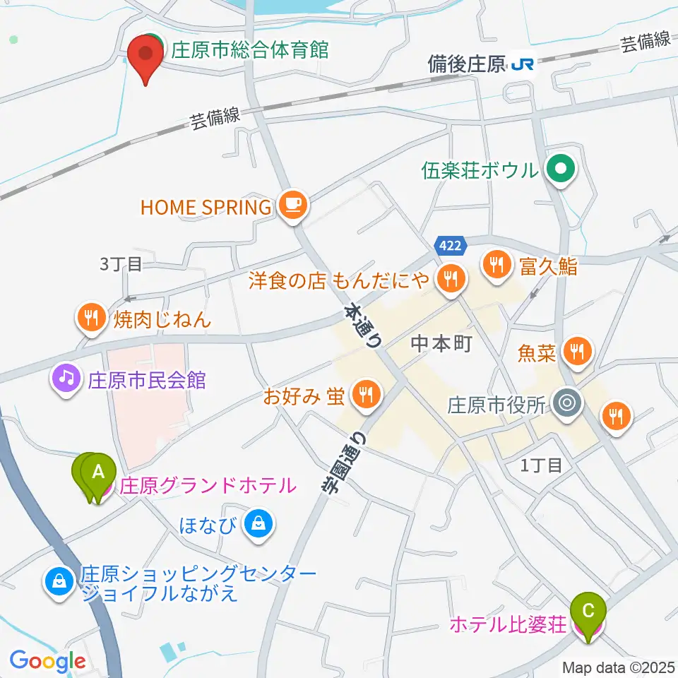 庄原市総合体育館周辺のホテル一覧地図