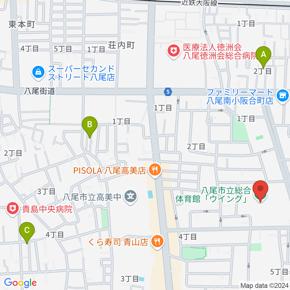 八尾市立総合体育館ウイング周辺のホテル一覧地図