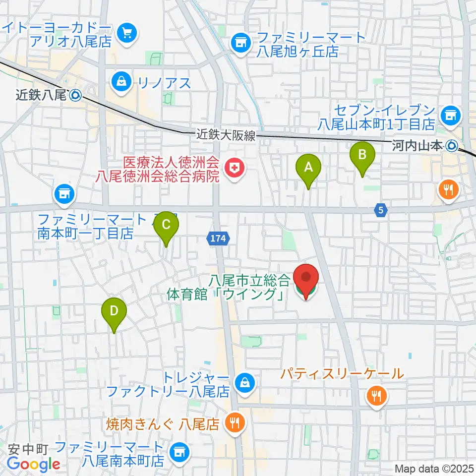 八尾市立総合体育館ウイング周辺のホテル一覧地図