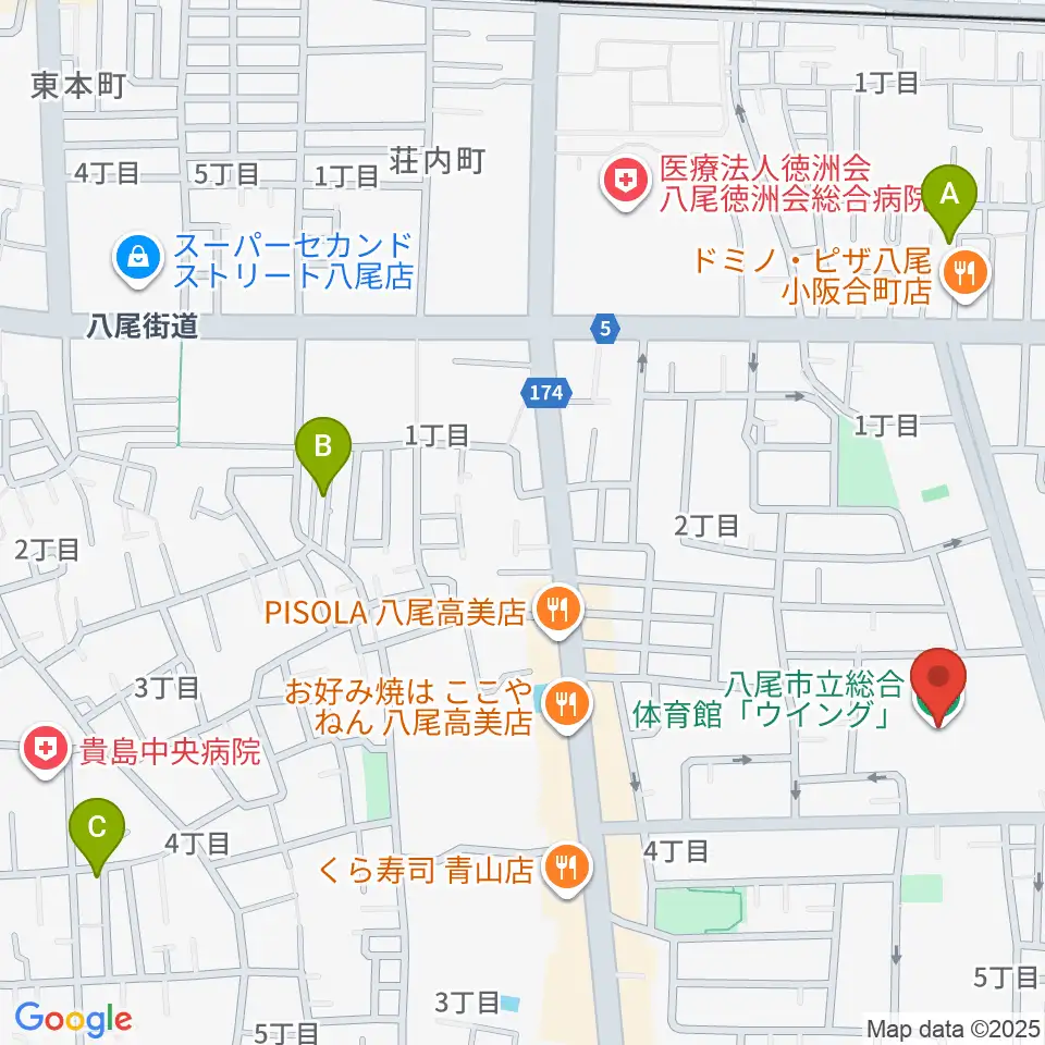 八尾市立総合体育館ウイング周辺のホテル一覧地図