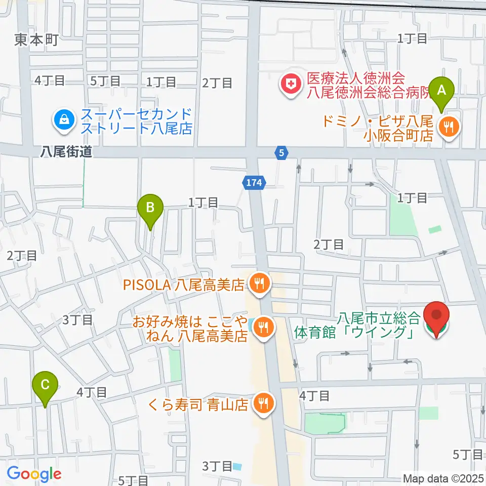 八尾市立総合体育館ウイング周辺のホテル一覧地図
