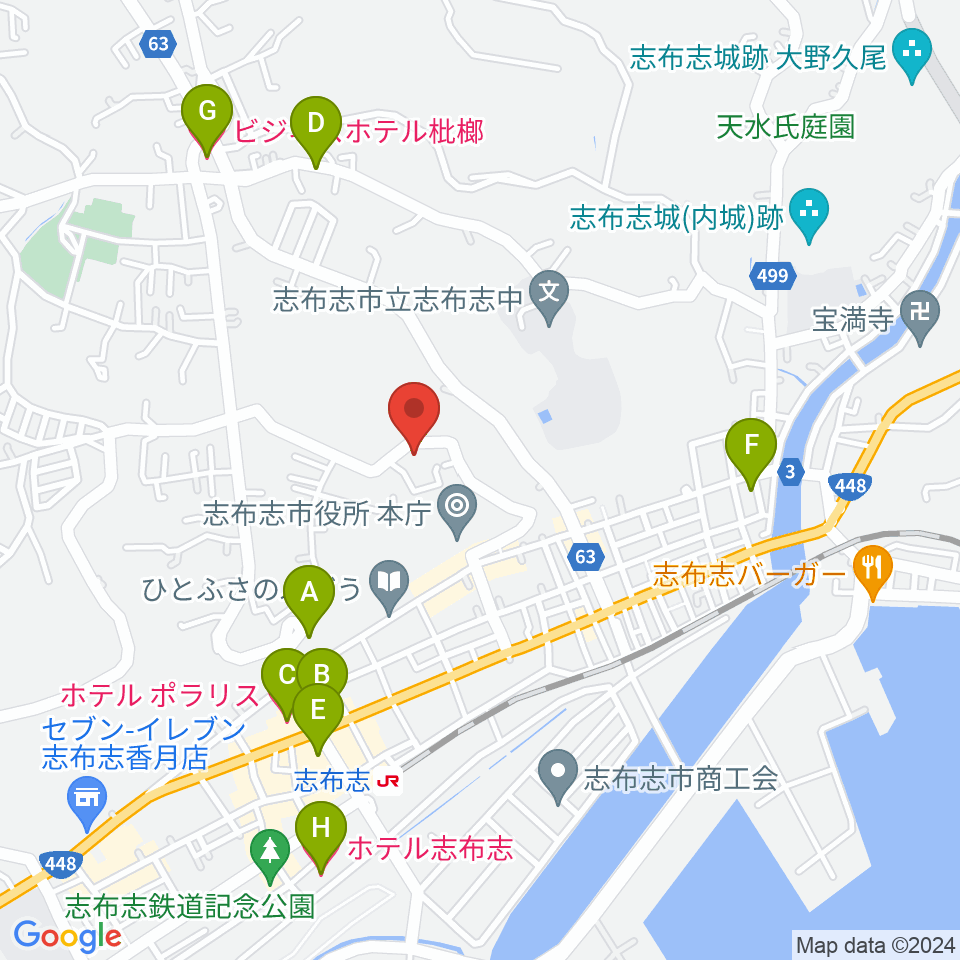 コミュニティセンター志布志市文化会館周辺のホテル一覧地図