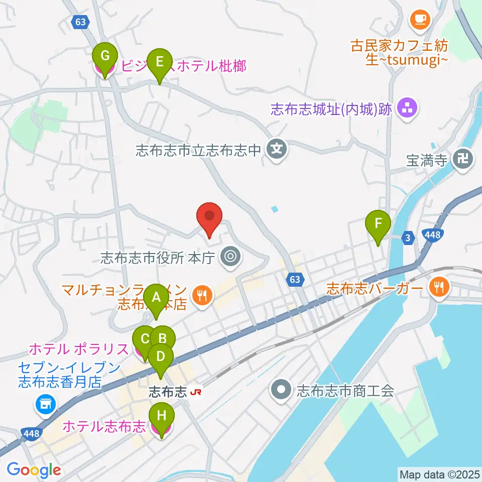 コミュニティセンター志布志市文化会館周辺のホテル一覧地図