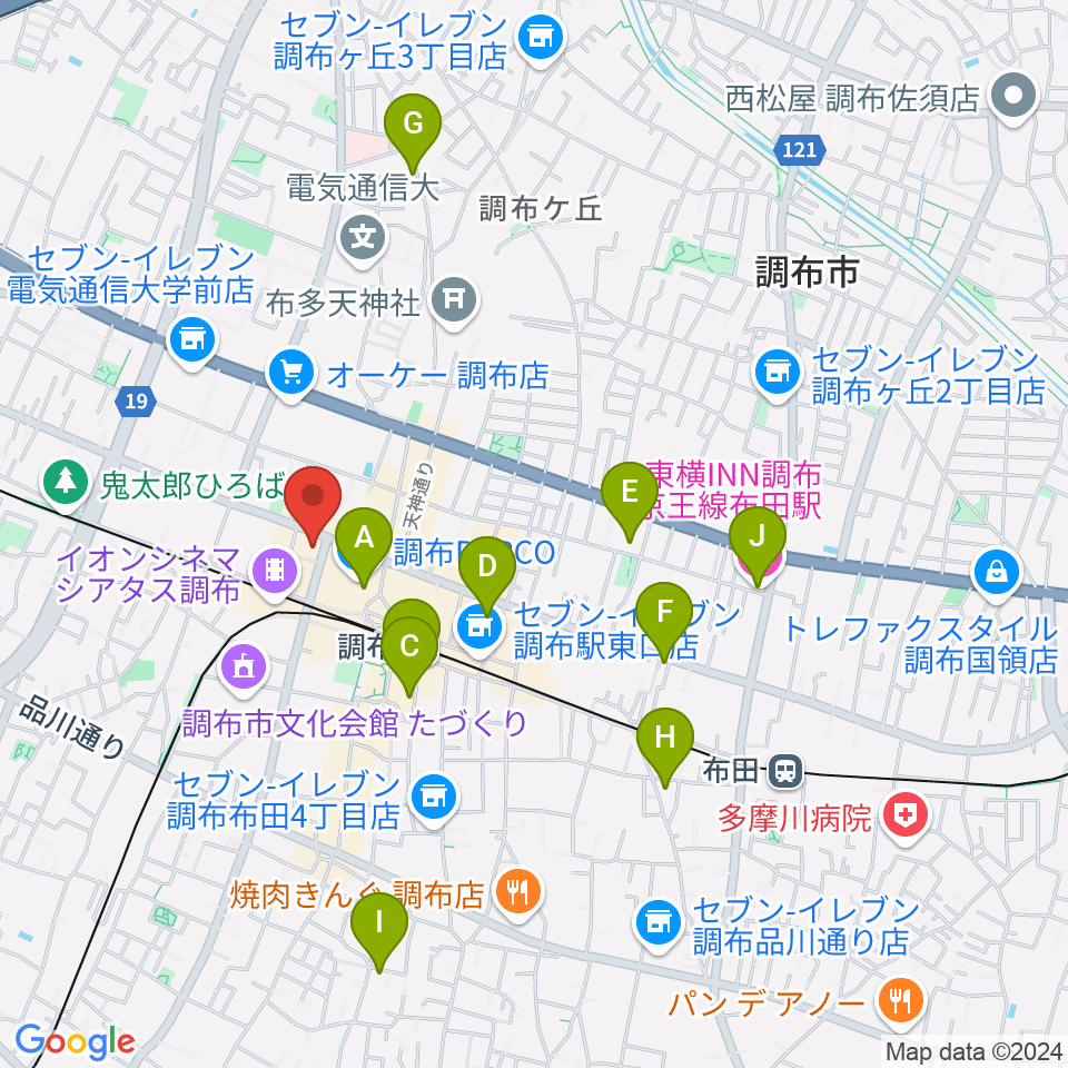 調布Cross周辺のホテル一覧地図