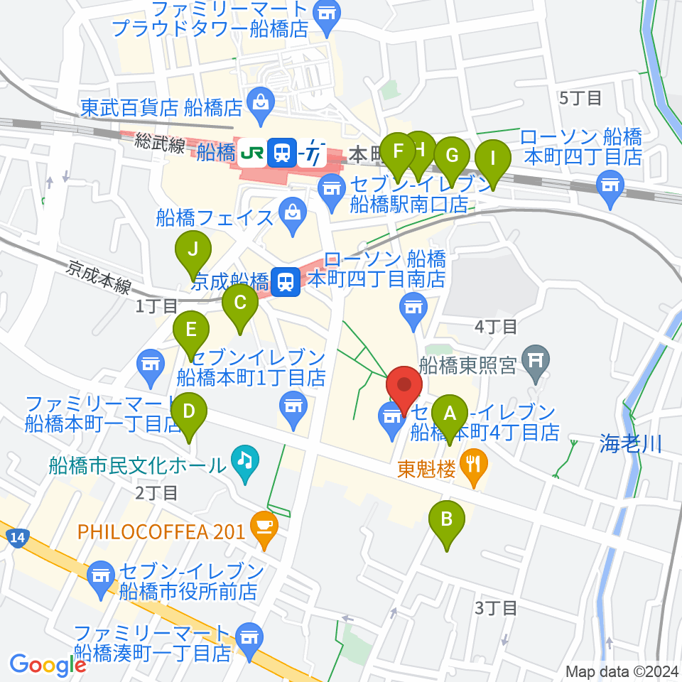 船橋コクリコット周辺のホテル一覧地図