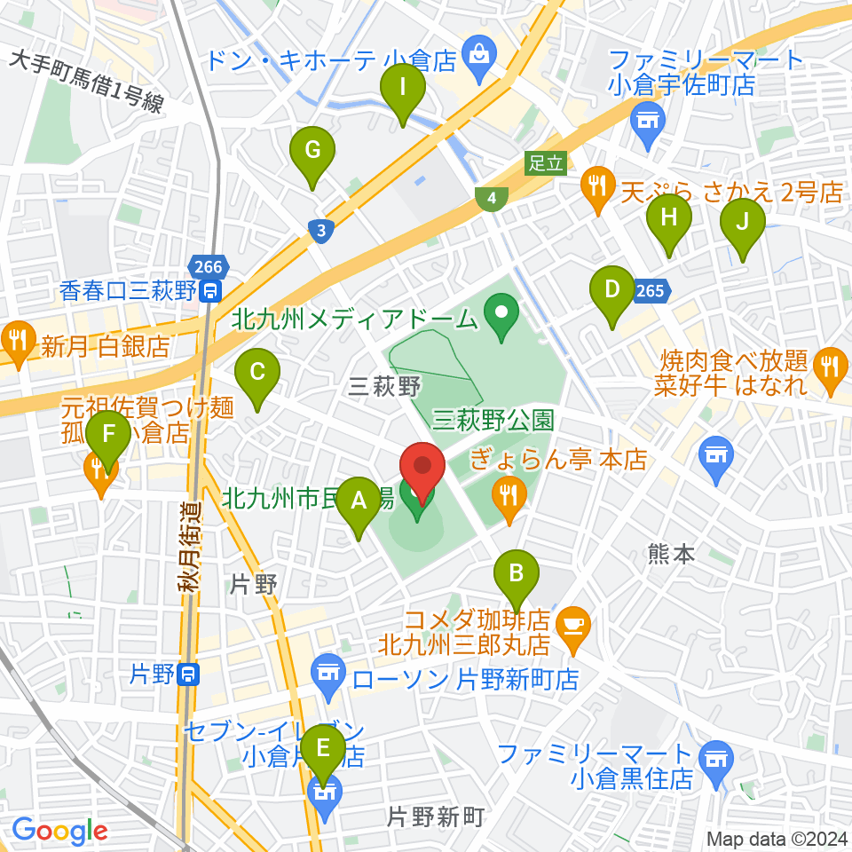 北九州市民球場周辺のホテル一覧地図