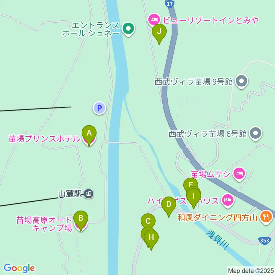 苗場プリンスホテル・ブリザーディウム周辺のホテル一覧地図