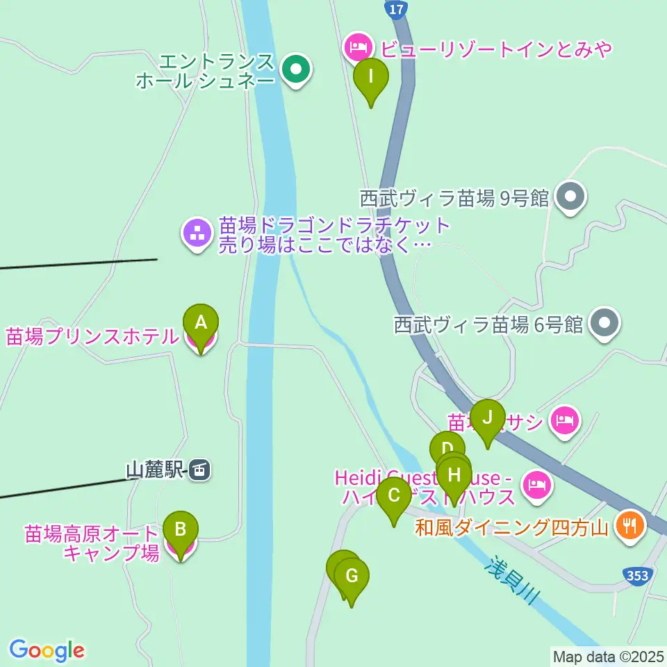 苗場プリンスホテル・ブリザーディウム周辺のホテル一覧地図