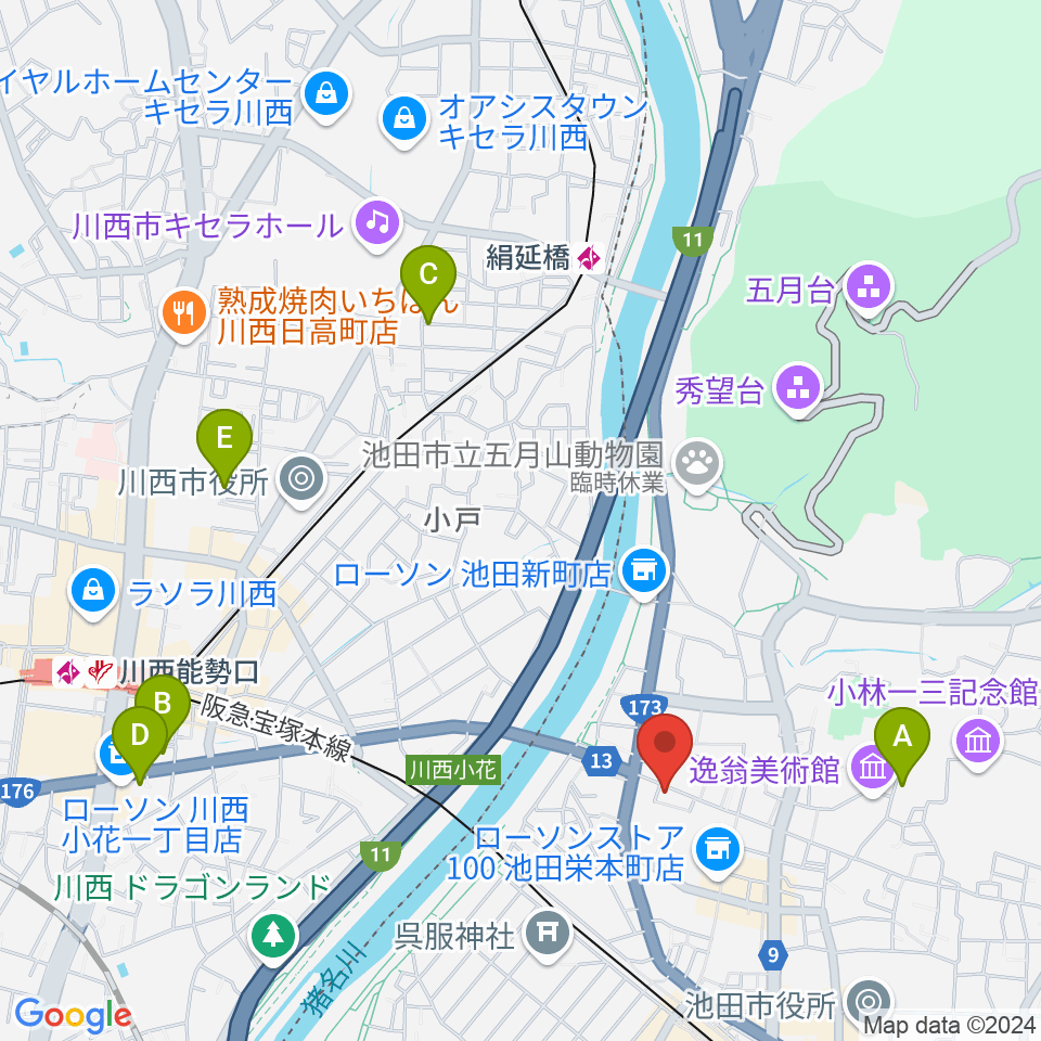 池田呉服座周辺のホテル一覧地図