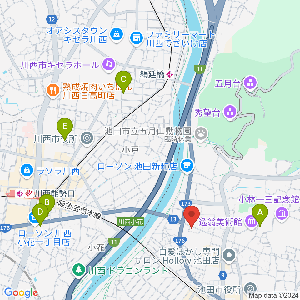 池田呉服座周辺のホテル一覧地図