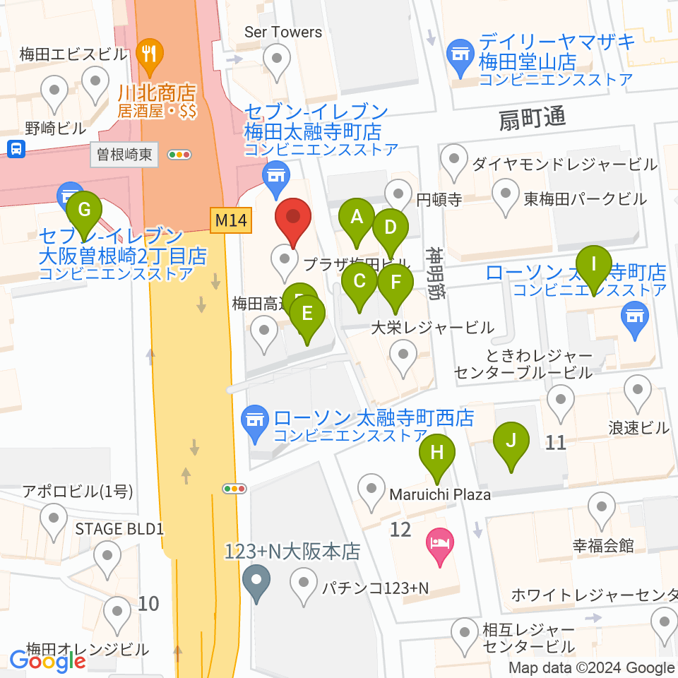 梅田呉服座周辺のホテル一覧地図