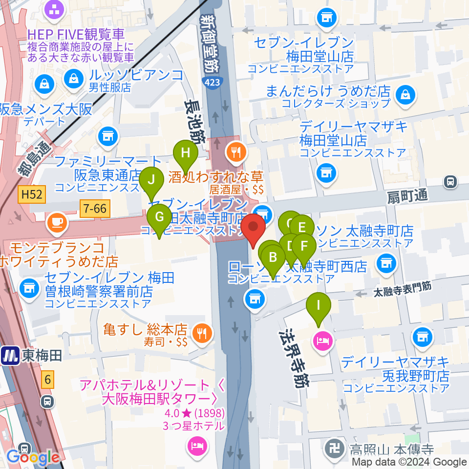 梅田呉服座周辺のホテル一覧地図