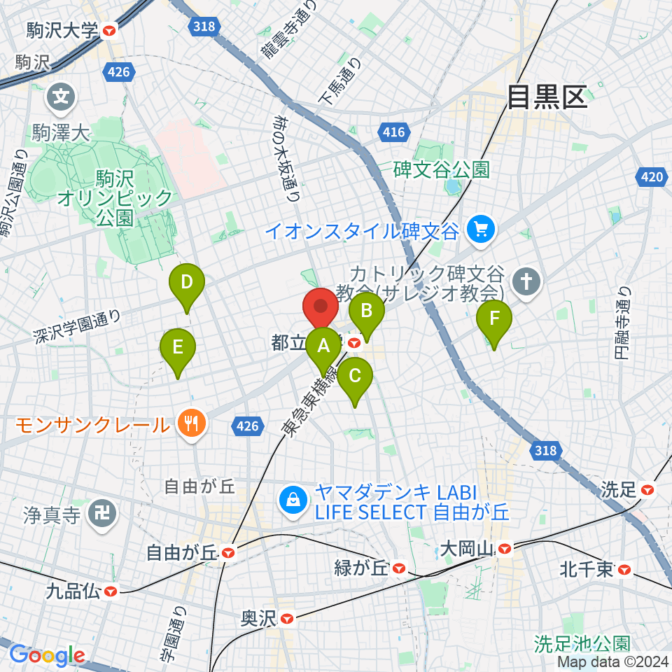 アリオーネ音楽教室都立大教室周辺のホテル一覧地図