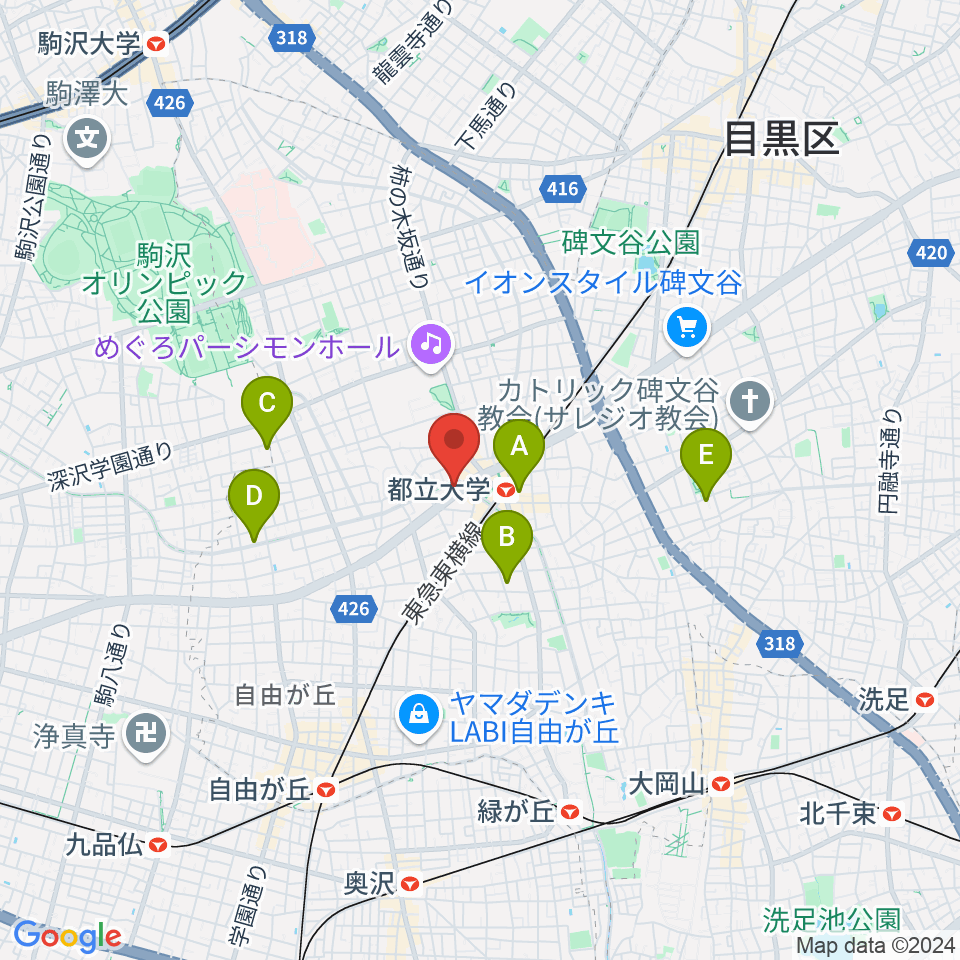 アリオーネ音楽教室都立大教室周辺のホテル一覧地図