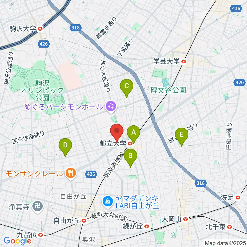 アリオーネ音楽教室都立大教室周辺のホテル一覧地図