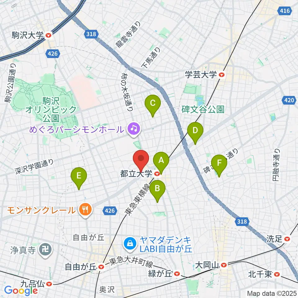 アリオーネ音楽教室都立大教室周辺のホテル一覧地図