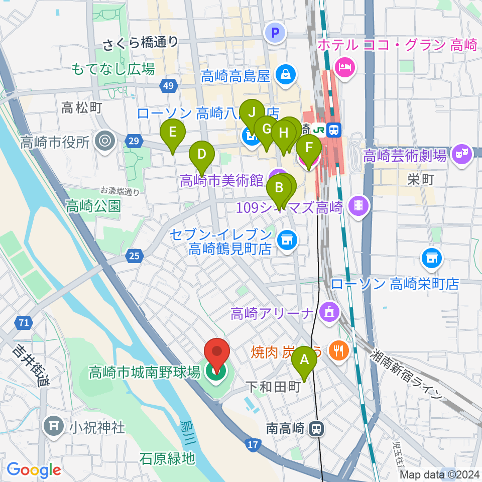 高崎市城南野球場周辺のホテル一覧地図