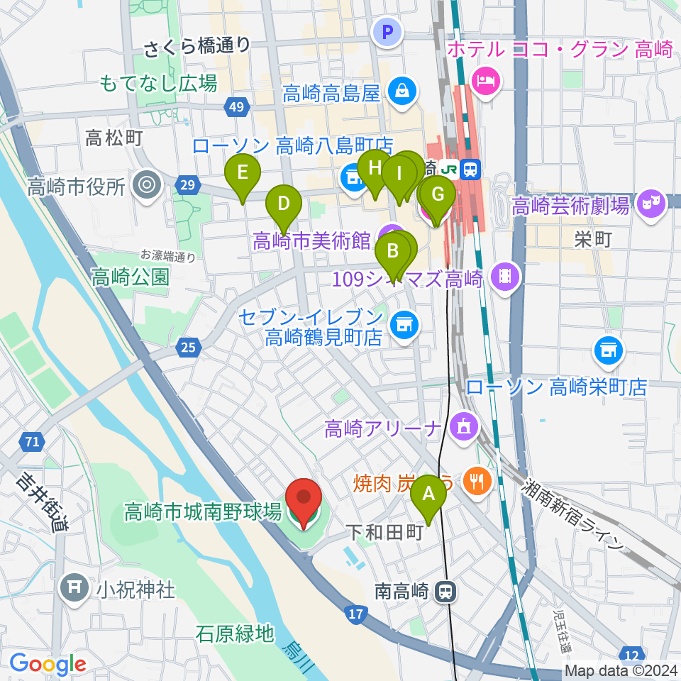 高崎市城南野球場周辺のホテル一覧地図