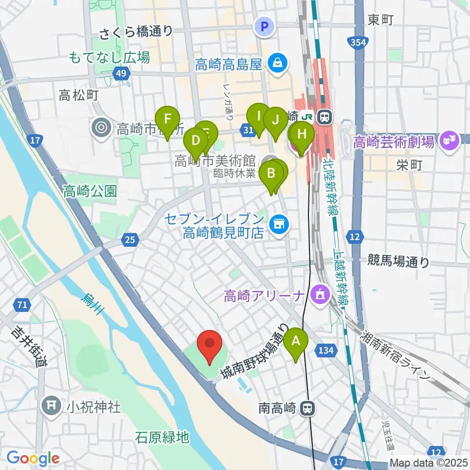 高崎市城南野球場周辺のホテル一覧地図