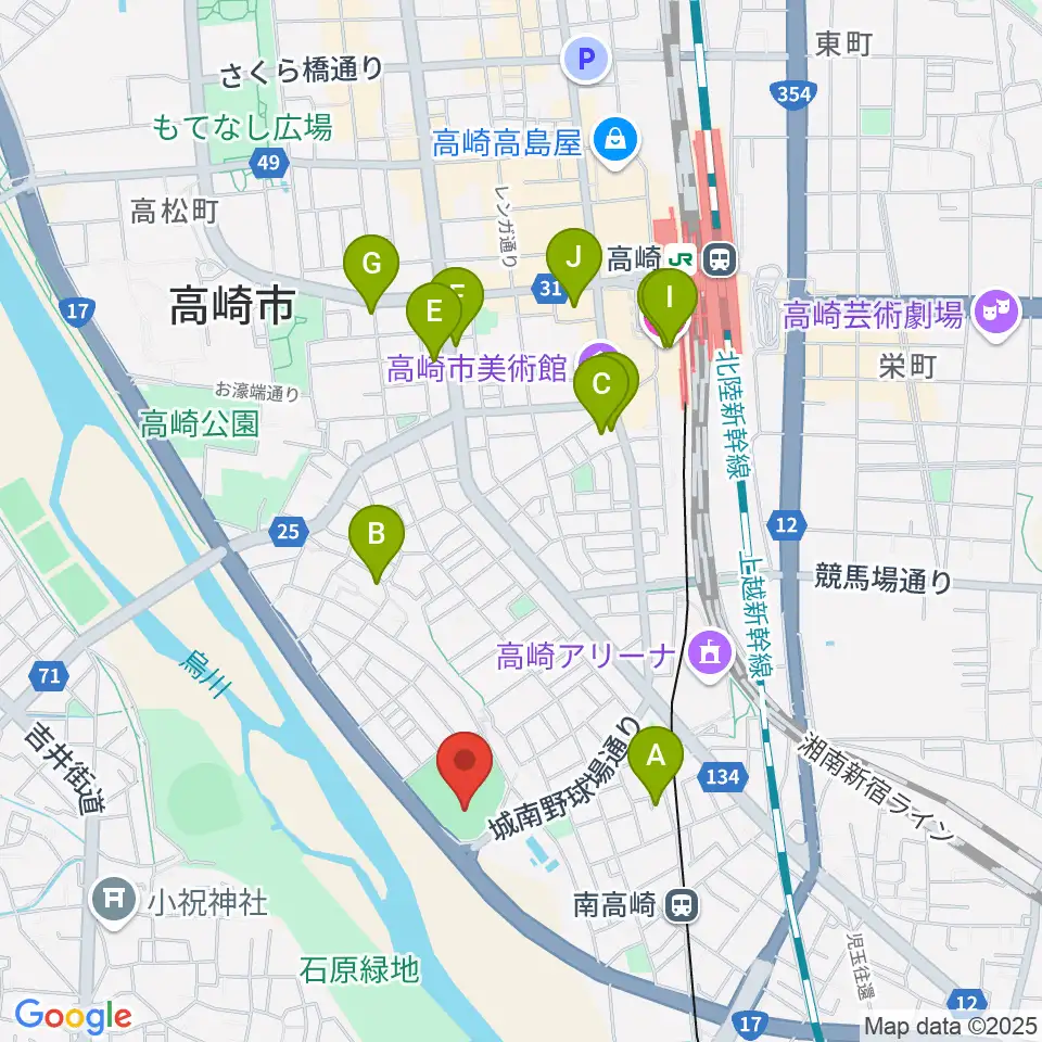 高崎市城南野球場周辺のホテル一覧地図