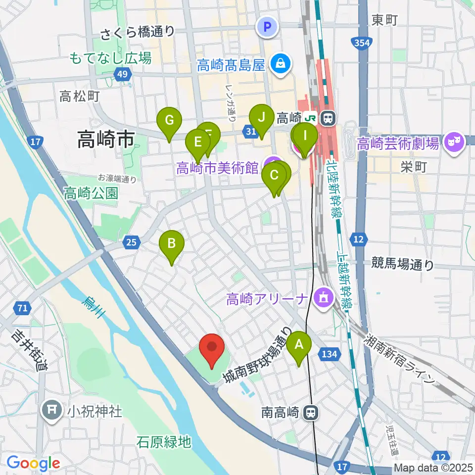 高崎市城南野球場周辺のホテル一覧地図