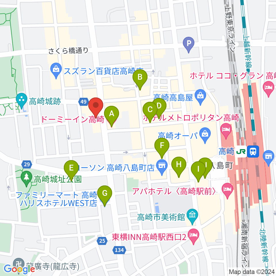 シネマテークたかさき周辺のホテル一覧地図