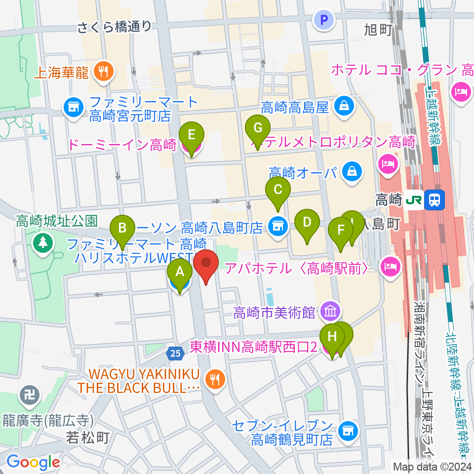 TAGO STUDIO TAKASAKI周辺のホテル一覧地図