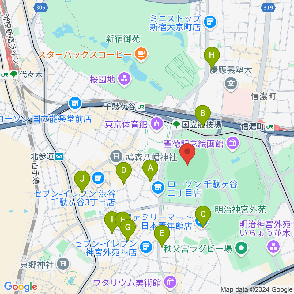 国立競技場周辺のホテル一覧地図